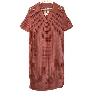 Knit Crochet  Sweater Polo Dress Midi Boho Cottagecore Vacation Beach Coverup